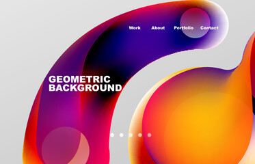 Landing page abstract liquid background. Flowing shapes, round design and circle. Web page for website or mobile app wallpaper