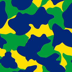BRASIL CAMOUFLAGE PATTERN.BRAZIL CAMOFLAGE IN YELLOW,GREEN AND BLUE. ENDLESS,SEAMLESS SURFACE PATTERN DESIGN READY TO PRINT FOR FABRIC, PAPER OR DIGITAL USES. 