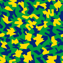BRASIL CAMOUFLAGE PATTERN.BRAZIL CAMOFLAGE IN YELLOW,GREEN AND BLUE. ENDLESS,SEAMLESS SURFACE PATTERN DESIGN READY TO PRINT FOR FABRIC, PAPER OR DIGITAL USES. 