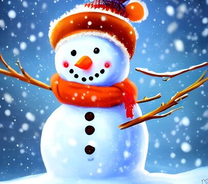 In the picture, there is a snowman that looks very cute. The snow around him is fresh and bright white.