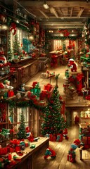 The Christmas toy factory is a magical place where elves work tirelessly to make toys for all the children around the world. The workshop is full of noise and excitement as everyone rushes to finish t