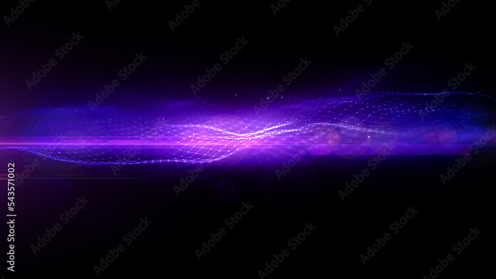 Poster purple light and digital wave flow abstract background with line and dots connection, technology blo