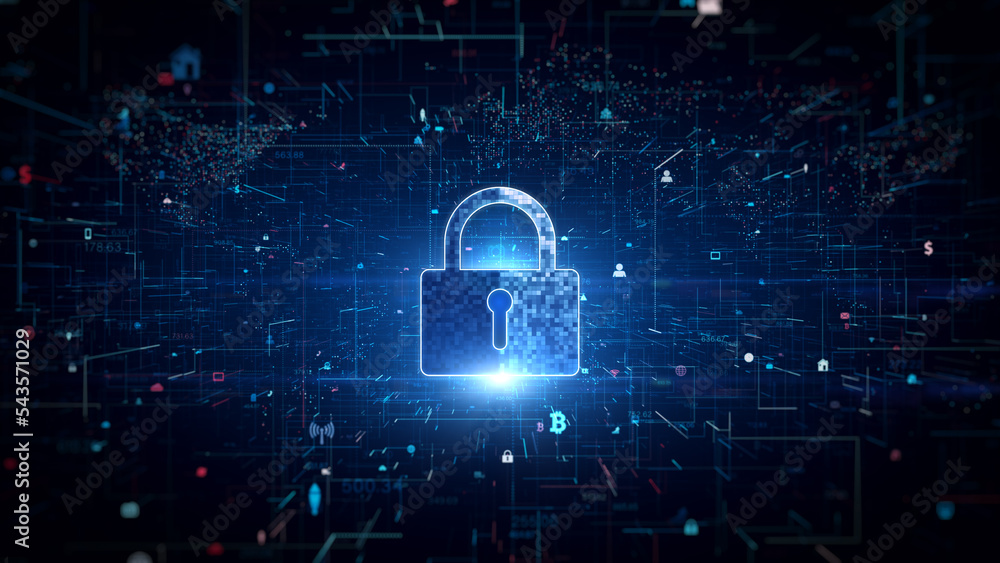 Aufkleber blue padlock icon cyber security, digital data network protection, future technology blockchain digi