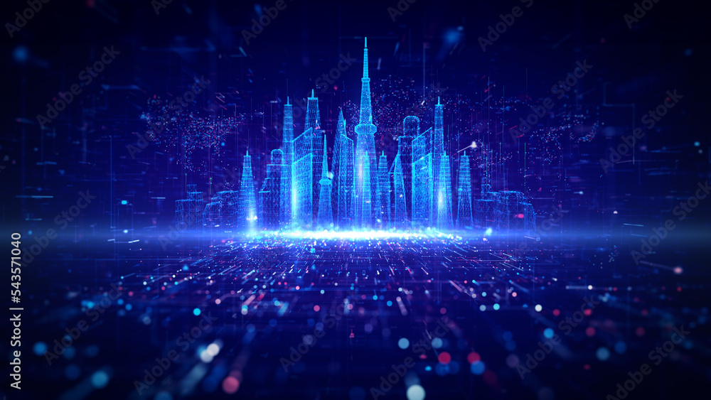 Poster metaverse and smart city of cyberspace digital data of futuristic and technology, internet and big d