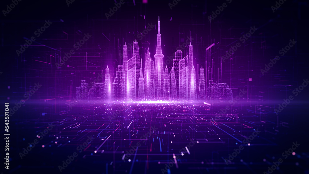Poster metaverse and smart city of cyberspace digital data of futuristic and technology, internet and big d