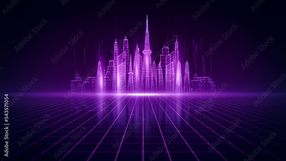 Poster metaverse and smart city of cyberspace digital data of futuristic and technology, internet and big d