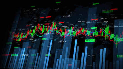 Business data hologram graph chart stock exchange finance investment, Global finance business investment strategy competition, Investment data analytics abstract background. 3d rendering