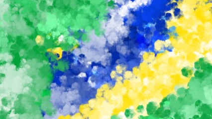 Colorful Brazilian flag theme with colorful green yellow blue watercolor art background. Celebration of world cup soccer competition.