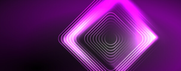 Neon glowing lines and angles, magic energy space light concept. Vector illustration for wallpaper, banner, background, leaflet, catalog, cover, flyer