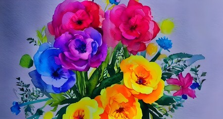 Delicate petals in shades of pink, purple, and blue are clustered together to form intricate blooms. Some blossoms have started to lose their color and fade into the background. The bouquet is set aga