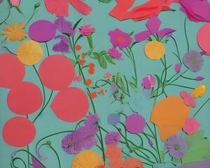 The paper flowers design is colorful and bright. The flowers are made of different colors of paper, and they are arranged in a beautiful pattern.