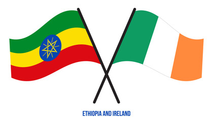 Ethiopia and Ireland Flags Crossed And Waving Flat Style. Official Proportion. Correct Colors.