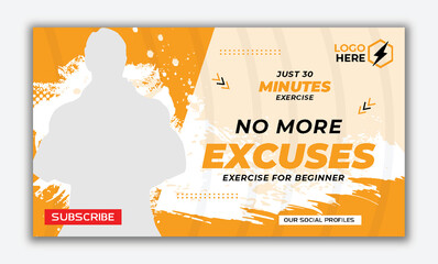 No more excuses start workout today gym, fitness workout thumbnails, web page cove banner template Vector design. - obrazy, fototapety, plakaty