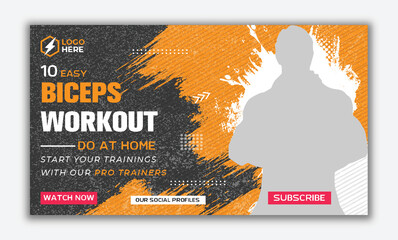 Easy biceps workout tips, gym fitness workout thumbnails, web page cove banner template Vector design.