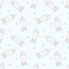 squid cartoon object seamless pattern on blue background, vector illustration