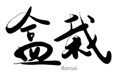 Hand drawn calligraphy of Bonsai word on white background