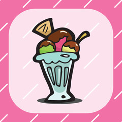 three flavour of ice cream in the glass cartoon object, vector doodle art