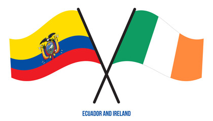 Ecuador and Ireland Flags Crossed And Waving Flat Style. Official Proportion. Correct Colors.