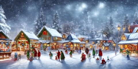 The winter christmas village is a beautiful sight. The snow is falling gently and the houses are all decorated with lights. The people in the village are busy preparing for Christmas Day.