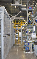Inside thermal power plant	, industrial construction, technology and equipment in a factory