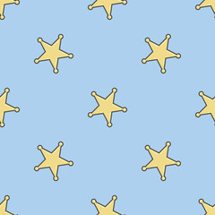 sheriff star or sheriff badge symbol seamless pattern on blue background. flat design. vector Illustration
