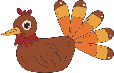 Thanksgiving Turkey Cute Cartoon Character Icon Vector Illustration Graphic 
