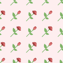 red flower bud and flower bloom object seamless pattern on pink background, vector illustration