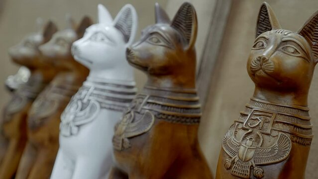 The souvenir shop sells Goddess of Ancient Egypt - Bastet. Bast or Bastet - the ancient Egyptian goddess of joy, fun and love, female beauty, fertility, hearth and cats, which was depicted as a cat 