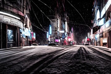 I am standing on a city street. It is winter evening, and the cold air bites at my skin. The street is empty, except for a few cars parked along the curb. The buildings loom overhead, their windows da