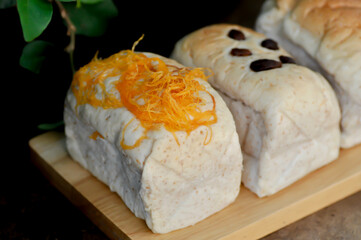 loaf of  bread, egg bread or sweetmeat bread or wholewheat bread