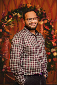 Middle age beard Indian Man posing for the camera