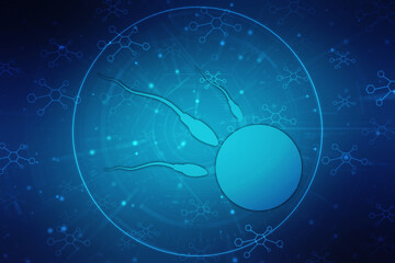 Sperm and egg cell on scientific background. Medical technology background