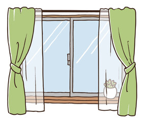 腰窓とカーテン