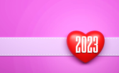 New Year 2023 Creative Design Concept with heart symbol - 3D Rendered Image	
