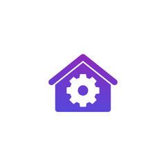 smart home icon, house and gear vector