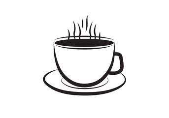 Hot coffee icon isolated on white. Coffee cup and saucer vector.