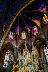 Inside the Saint Maurice gothic cathedral in the medieval village of Mirepoix in the South of France (Ariege)