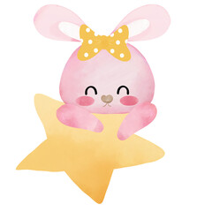 cute pink bunny, adorable rabbit girl, smile, happy, heart, gift, give