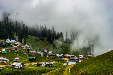 Old houses of Bakhmaro resort in georgian region Guria