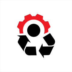 Logo design vector illustration of recycling symbol with gear and circle.