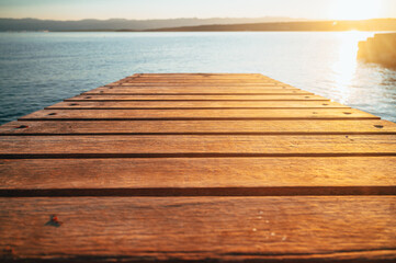 Pier by the sea. Summer Holiday in Croatia. beautiful Wallpaper. Gold orange colors.
