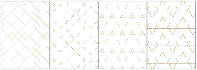 Collection of seamless geometric ornamental vector patterns. Grid oriental backgrounds. Vintage white and beige design