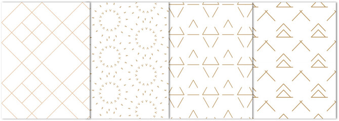 Collection of seamless geometric ornamental vector patterns. Grid oriental backgrounds. Vintage white and beige design