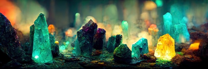 Colorful Crystal mine. fantasy scenery.  - obrazy, fototapety, plakaty