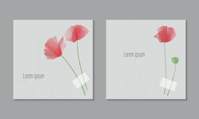 Vector square card template with red poppies - 543596892