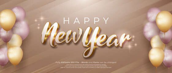 Happy new year with editable text three dimension text style