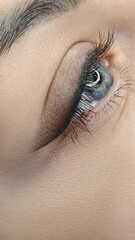 permanent eyeliner makeup close up. Healthy and clean skin young woman - obrazy, fototapety, plakaty