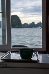 Beautiful scenery of Halong Bay but cloudy weather