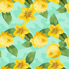 seamless pattern with yellow roses