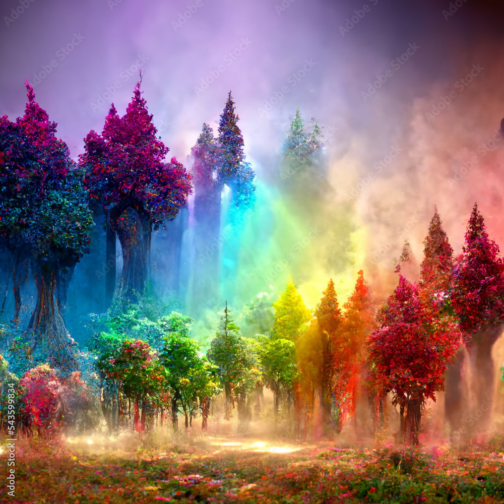 Sticker landscape with rainbow